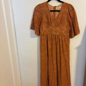 Listicle Terracotta Lace Midi Dress